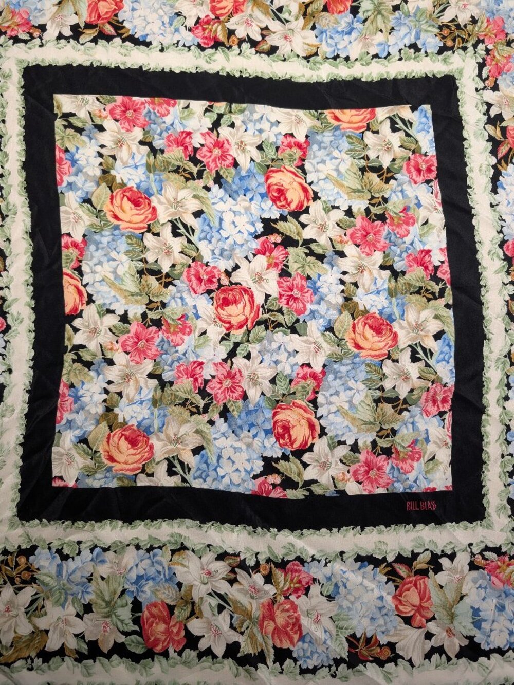 Vintage Bill Blass 100% Silk Scarf Floral Roses Square 33" - Picture 3 of 7